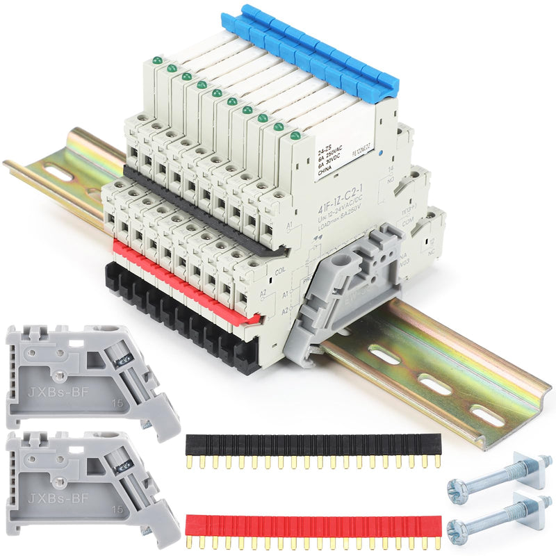 Tellegloww 10 Pcs Miniature Electromagnetic Relay 24V Coil DC/AC, PLC Signal Relay, HF41F/24-ZS 5 Pin 1NO 1NC 6Amp SPDT, Din Rail Mount (White) White
