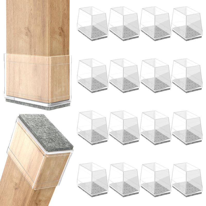 Rectangle Chair Leg Protectors for Hardwood Floors,16 PCS Silicone Covers to Protect Wood Tile Floors Felt Pads Furniture Leg Caps Reduce Noise. Easy to Move.(Clear,0.75 x 1 Inch,Rectangular) Clear (0.75 x 1")Rectangle