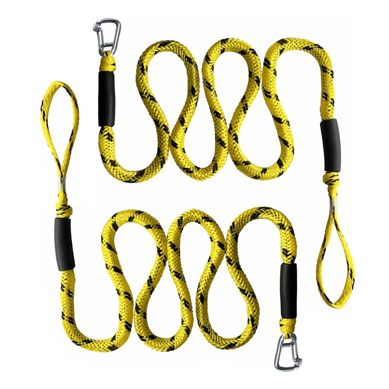7-11FT Boat Bungee Dock Lines with 316 Stainless Steel Clips – Stretchable Elastic Mooring Ropes for Pontoon Boat,Seadoo,Bass Boat,Kayak,Watercraft,Fishing Boat,2Pac (Yellow) YELLOW