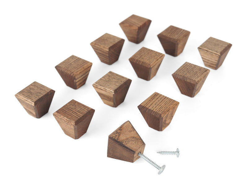 Ash Tree Wood Cabinet Knobs - 1x1 inches Diamond Shape - Wooden Drawer Pulls for Cabinets Doors, Dresser and Drawers Knob, Kitchen Cabinet Door Handle, Cabinet Hardware (Set of 12) set of 12
