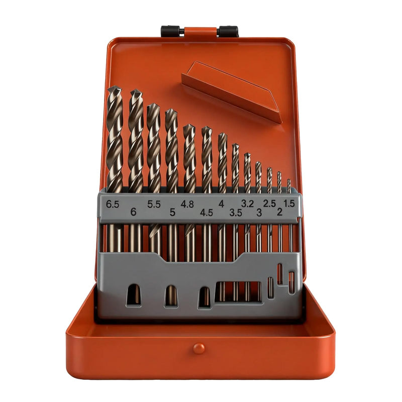 Titanium-Coated Drill Bit Set, 13 Pieces, Spiral Flute Design, Gold