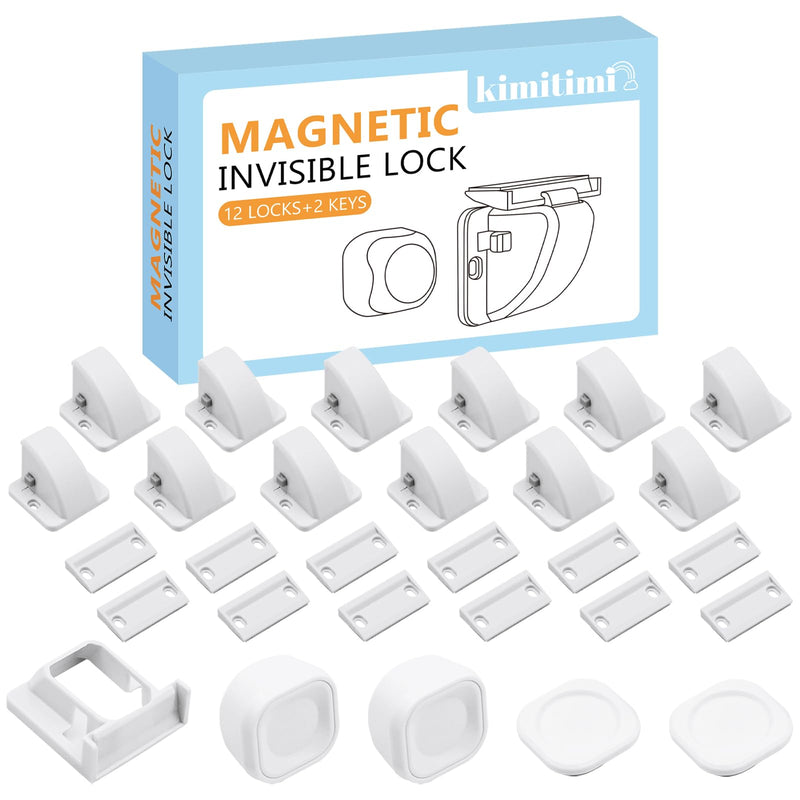 12 Pack Magnetic Cabinet Locks Baby Proofing - Child Safety Cabinet Latch Locks with Adhesive, No Drill or Tools Installation, for Cabinets Drawers Doors 12