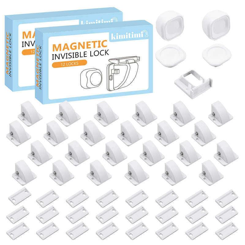 24 Pack Magnetic Cabinet Locks Baby Proofing - Child Safety Cabinet Latch Locks with Adhesive, No Drill or Tools Installation, for Cabinets Drawers Doors 24