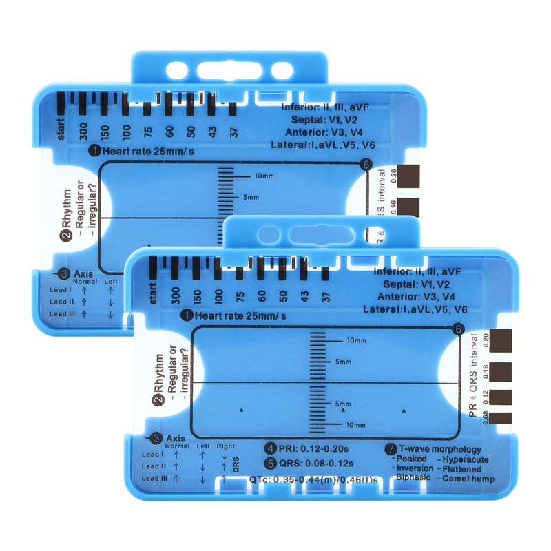 2PCS ECG 7 Step Ruler, EKG Interpretation Caliper, Transparent Plastic Measuring Tool blue