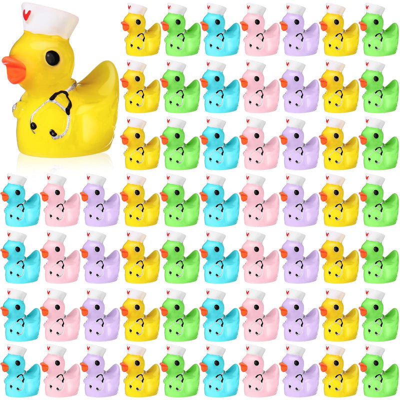 100 Pcs Nurses Week Gifts Bulk Mini Resin Duck Tiny Ducks Statues with Nurse Hat Stethoscope Miniature Figurine Resin Animals Nurses Day Gifts Multicolor