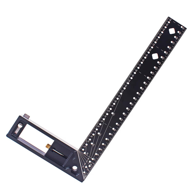 12 Inch Measuring Ruler, 45_90 Degree Hole Framing Carpenter Square Ruler, Multi-Angle Measuring Right Angle Ruler with Retractable Ledge and Scribe Mark Pin (Black)