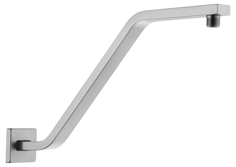 Square Shower Head Extension Arm with Flange, 16.5 Inch Z/S Shaped High Rise Shower Pipe Extender Wall-Mounted for Fixed Bathroom, Shower Head Goose Neck Arm - Extra Long Thread (Brushed Nickle) Brushed Nickle