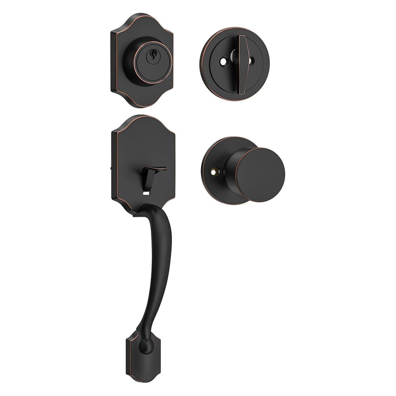 HOSOM Front Door Handle and Deadbolt Set, Single Cylinder Exterior Front Door Lock Set with Interior Door Knob, Front Door Knob Reversible for Right and Left Handed, Oil Rubbed Bronze