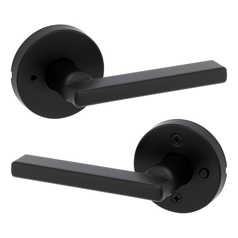 Kwikset Halifax Interior Privacy Door Handle with Lock, Round Lever for Bathroom and Bedroom, Matte Black Reversible Keyless Push Button Lock Door Lever, with Microban Protection 1 Pack