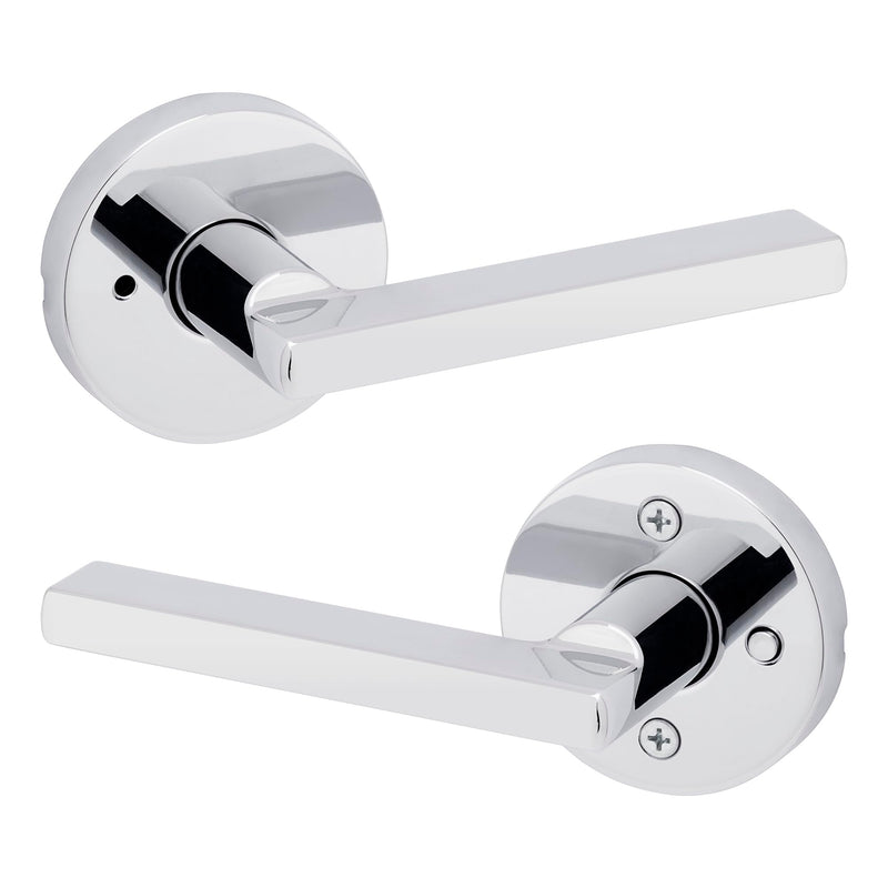 Kwikset Halifax Interior Privacy Door Handle with Lock, Round Lever for Bathroom and Bedroom, Polished Chrome Reversible Keyless Push Button Lock Door Lever, with Microban Protection 1 Pack
