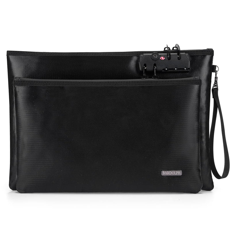 Fireproof Document Bag, Fireproof Money Bag with Lock and Zipper for Cash, FireproofBag Money Pouch, Fire Safe CashBag BankerBag, Notary Supplies (black, Large) black