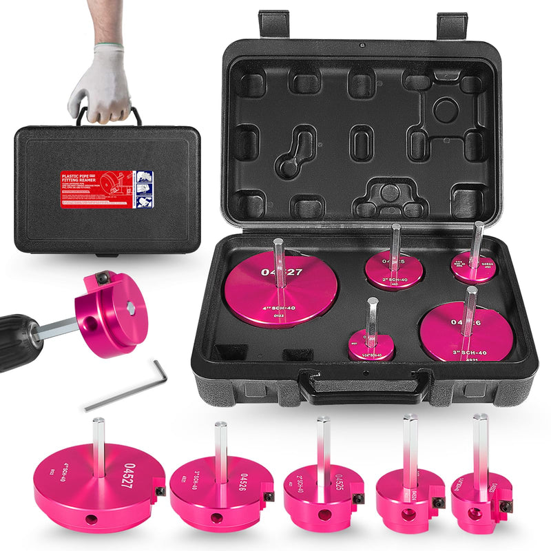 PVC Pipe Reamer Kit, 5-Piece Pipe Fitting Reamer Tool for Plumbing Repairs 1.25+1.5+2+3+4 Inch