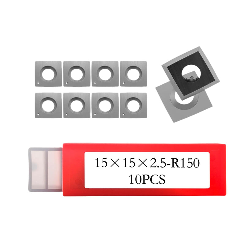 10 Pcs Square Carbide Inserts Knives for Planer Helical Cutterhead, 15x15x2.5mm 30° Angle R150 Radius Woodturning Tool Replacement 15x15x2.5-30-R150