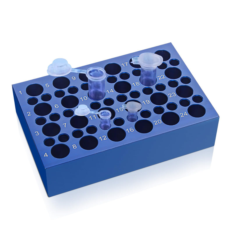 Dual-Size Aluminum Cooling Block (24+36 Wells) for PCR Tubes - Reusable 0.2ml/1.5ml/2ml Centrifuge Tube Ice Bath Cooler, Compact Lab & Home Use