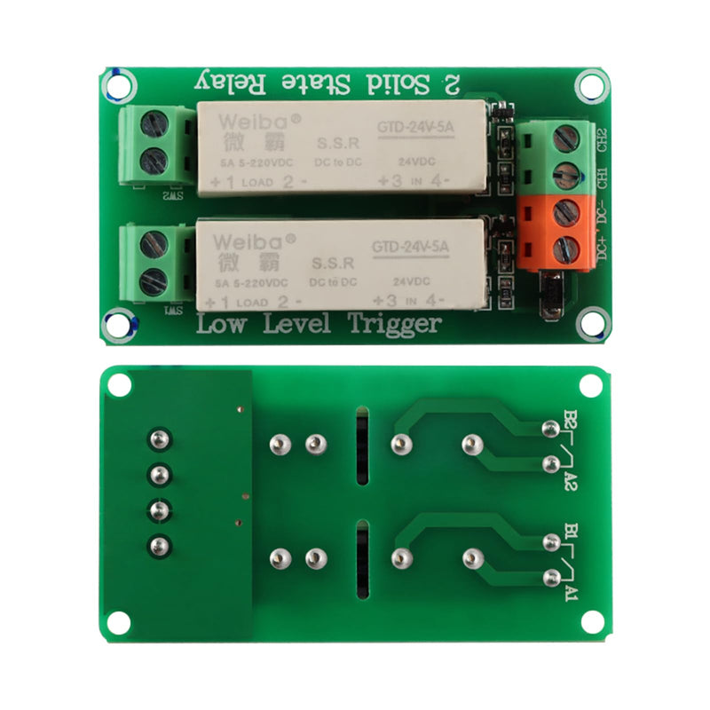 24V 2 Channel Solid State Relay Module, Low Level Trigger, 5A DC Control for Raspberry Pi 2 Channel 24V