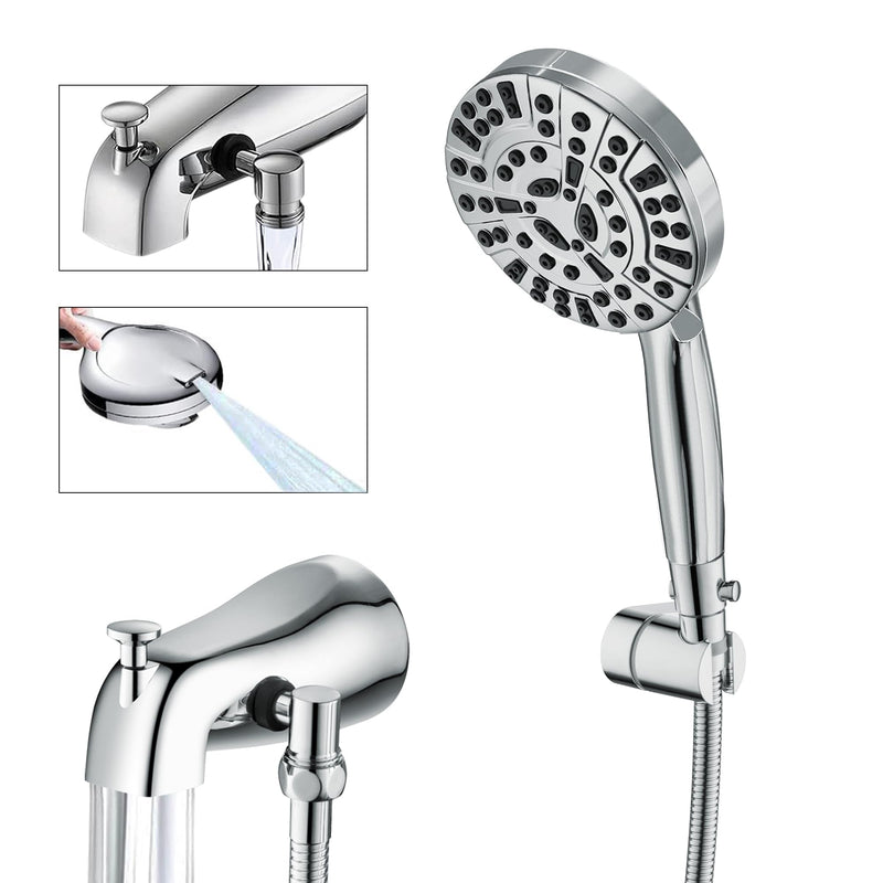 Tub Spout with Diverter, Chrome High Pressure 10 Mode Handheld Shower Sprayer, Bathtub Faucet with Sprayer