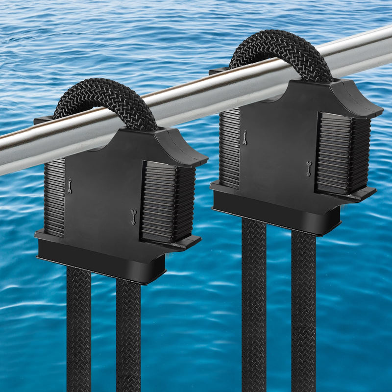 MEITITI Boat Fender Clips 2 Pack, Quick Release Adjustable Pontoon Square Rail Fender Hangers, Bumper Holder Cleats for Docking, Fits 1" & 1.25" Rails, Marine Grade ABS(Black) Black