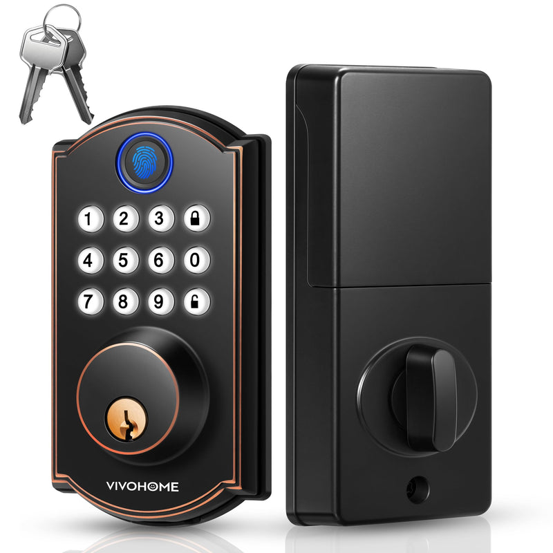 VIVOHOME Keyless Entry Door Lock with Fingerprint, Electronic Keypad Deadbolt for Front Door, Auto Lock, 2 Keys, Easy Installation Basic