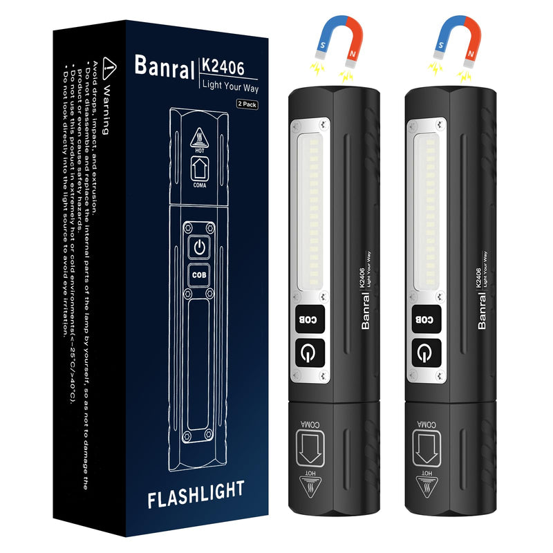 Rechargeable Magnetic Small Flashlights High Lumens - Super Bright Powerful LED Tactical USB C Flashlight, 8 Modes, Dual Button Waterproof Pocket Flash Light for Emergency, Car, Christmas Gifts Black 2