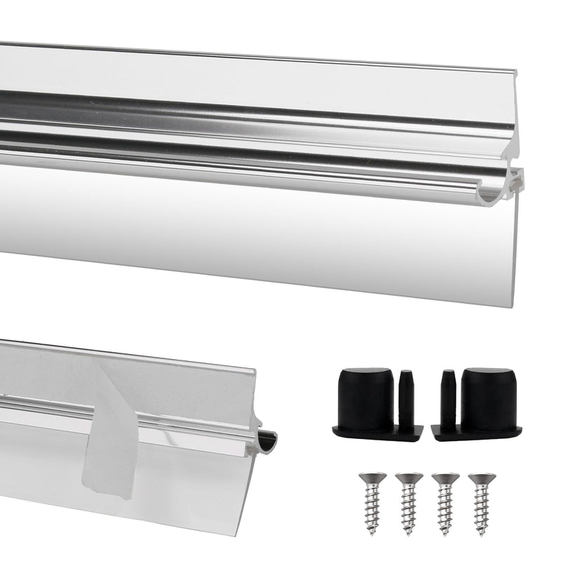 25" Shower Door Drip Rail with Sweep for Chrome Framed Shower Door Bottom Deflector Replacement, with 32 in Vinyl Sweep & Shower Door Bottom Drip Plugs