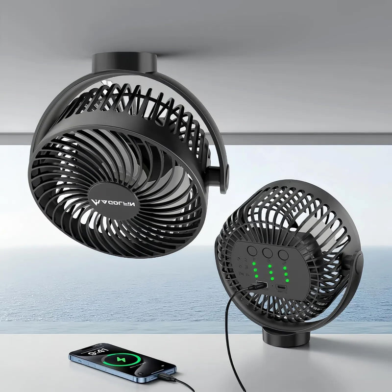 Magnetic Cruise Ship Approved Fan, 12000mAh Battery Operated Travel Fan with 5 Speeds, LED Lantern, Timer, Magnetically Sticks on Cabin Ceilings and Walls, Cruise Essentials 2026 Black