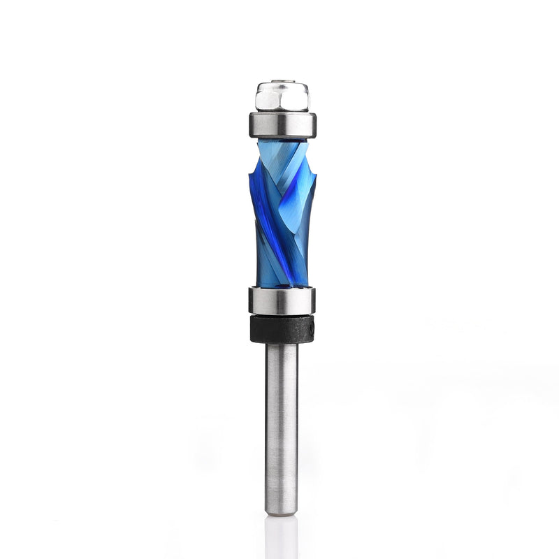 Compression Spiral Flush Trim Router Bit Top & Bottom Bearing 1/2 inch Cutting Dia with 1/4 inch Shank with Nano Coated Pattern Solid Carbide Template Woodworking Tool FRCT2 1/2"Dia +1/4" Shank