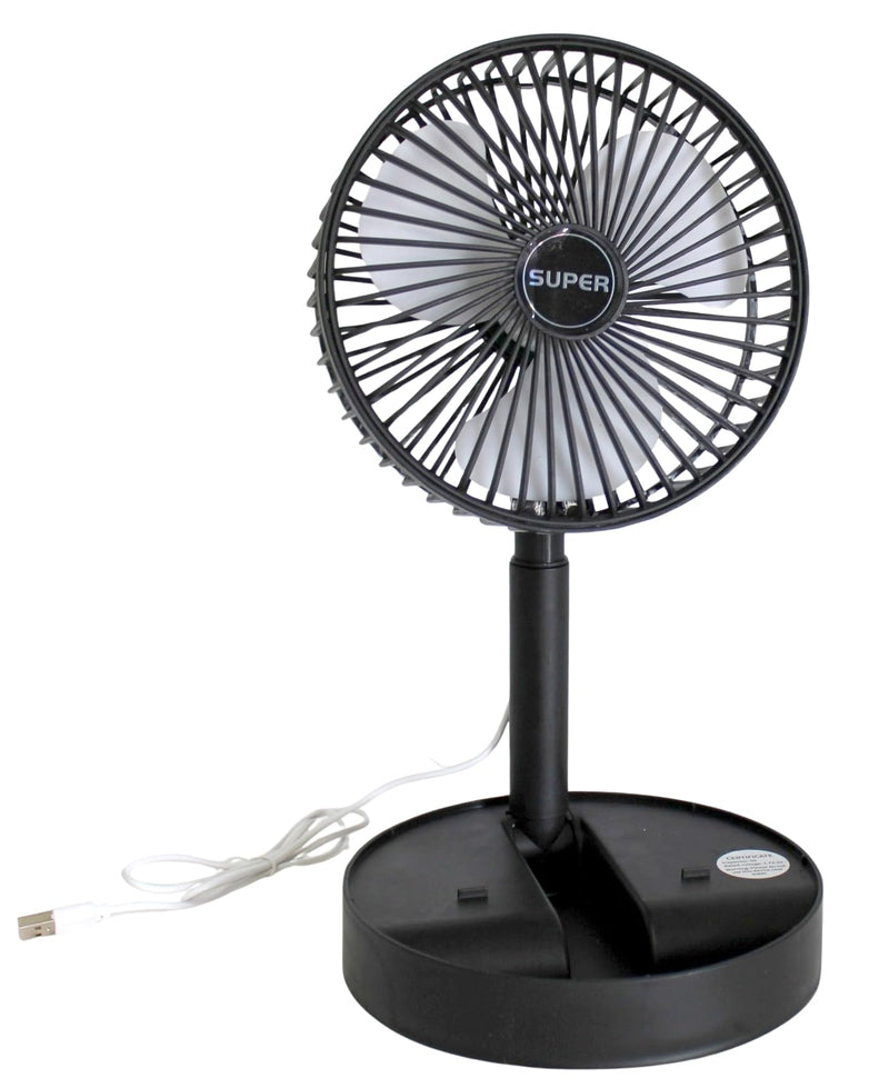 Dependable Industries inc. Essentials Telescopic Folding USB Desk Fan – Adjustable Height 11.5" to 14", Quiet Motor, Compact Table Fan with Phone Stand, USB-Powered for Home, Office, Travel (Black) Black