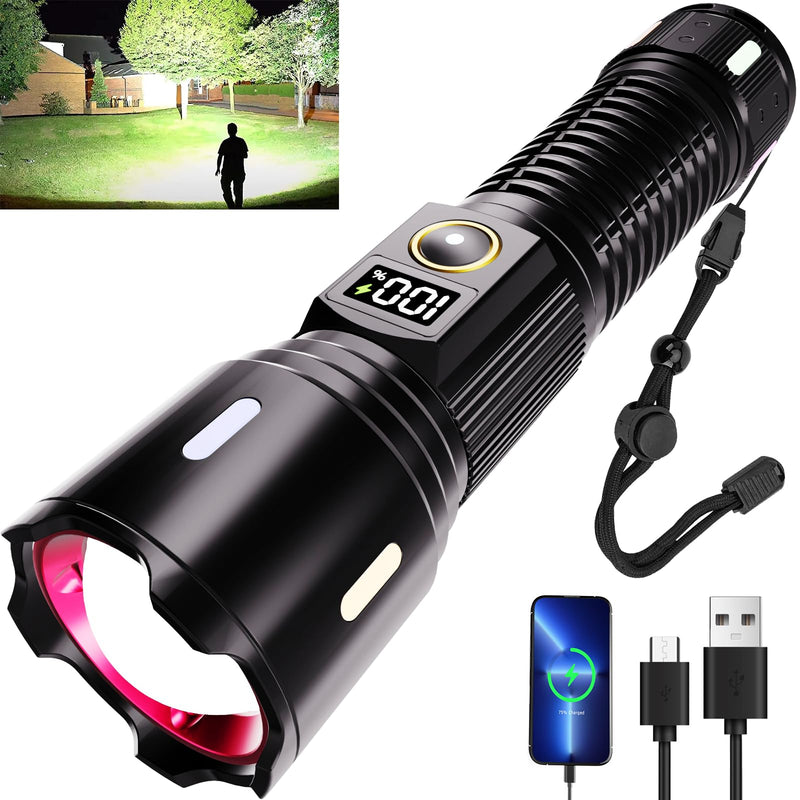 Rechargeable Flashlights High Lumens, 990,00LM LED Super Bright Flash Light, Handheld Tactical Flashlight, Adjustable High Powered Flash Lights, 5-Mode Powerful Linternas for Emergencies Camping