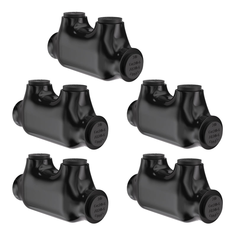 5PCS 2Port Insulated Inline Splice Connector 2/0-6 AWG, Electrical Splice Connector, Black Vinyl Coated, Dual-Rated for Copper and Aluminum Wires 5PCS 2/0-6 AWG