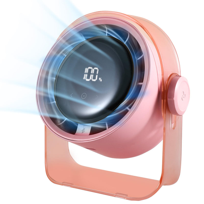 VAVOFO Desk Fan, Small Quiet LED Display Portable USB Fan, 180°Tilt, 100 Speeds, 5 Modes, Rechargeable 3600mAh Battery Operated Table Fans For Office, Bedroom, Outdoor（PINK） Pink 3600.0 Milliamp Hours