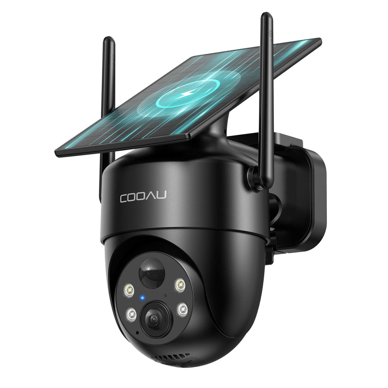 COOAU Solar Security Cameras Wireless Outdoor – Low-Light Rechargeable, Easy to Install, 2K 360° Camera for Home Security, Surveillance Cam with AI Smart Detection, Color Night Vision, IP66, Alexa Black - 1 Pack