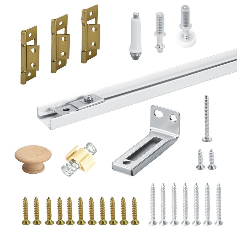30-Inch Bifold Door Hardware Kit with Track, Closet Door Track Repair Tool Kit, Metal Track Kit for Door Use, White, Boxed 30 Inch