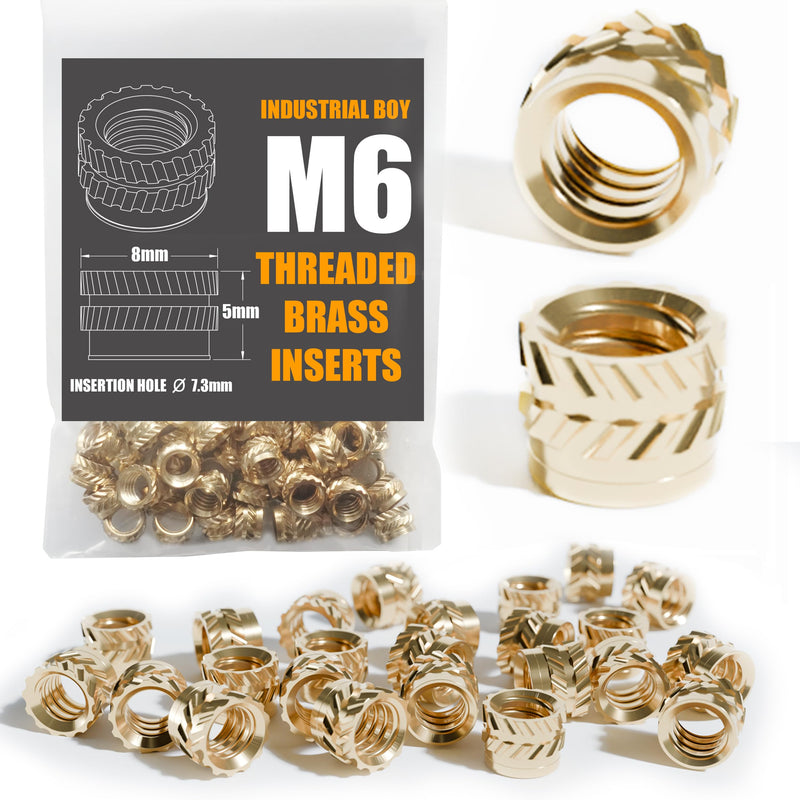 Heat Set Threaded Insert, Brass Inserts - Heat Set Inserts for 3D Printing, Plastic Parts & Prototyping | Metric Knurled Nuts for Secure Fastening (M6 x 8 OD x 5 L - 50 Pieces) M6 x 8 OD x 5 L - 50 Pieces