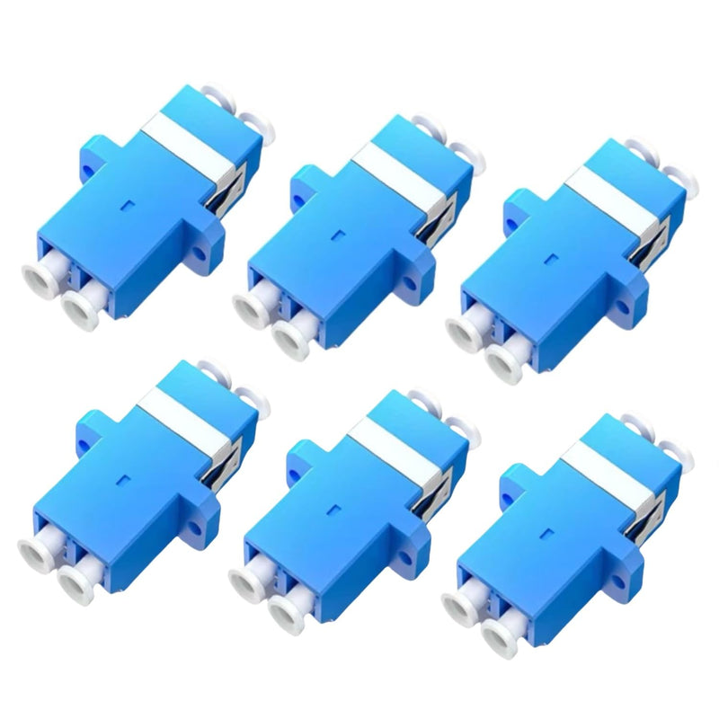 6 Pack Single Mode Fiber LC to LC Adapter, Duplex Coupler (SM, 9/125μm), Blue Flange Type for Secure Fiber Optic Cable Connections