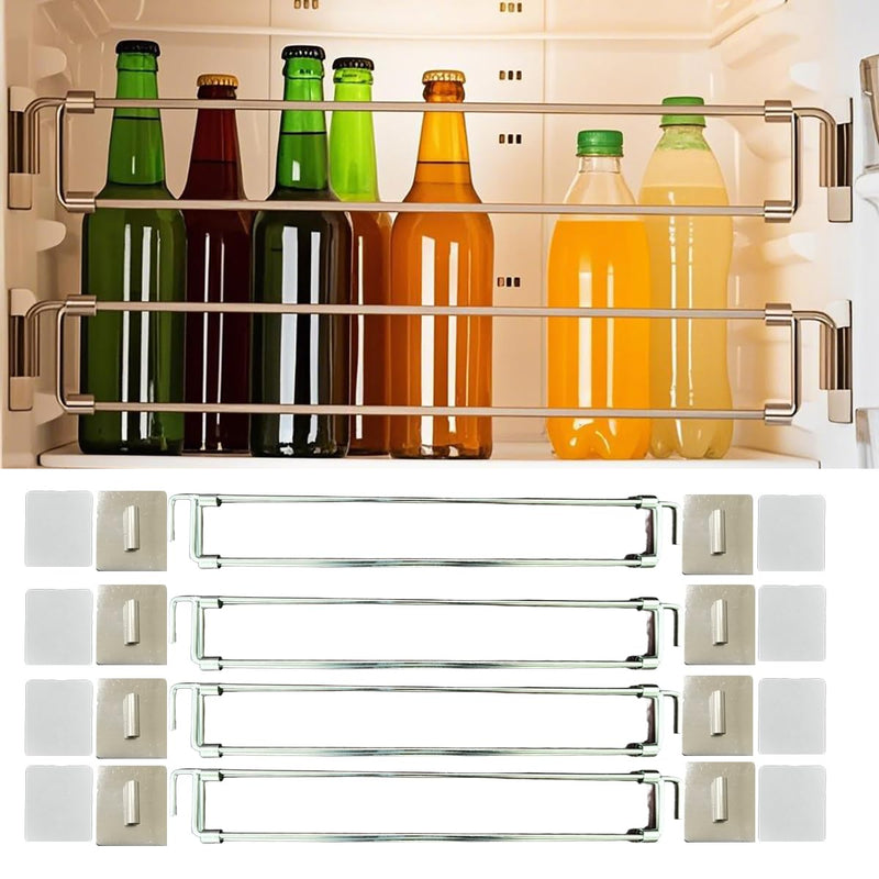 RV Refrigerator Adjustable Tension Rods Set 12.5-22.3 Inch Refrigerator Bar, 4-Pack with Anti-Slip Pads, Stainless Steel