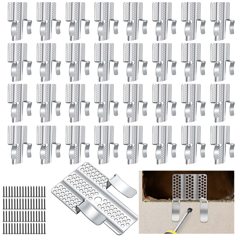 moonoom 32 Pack Drywall Repair Clips, 1/2 inch Drywall Fastener Clip with 64 Screws, Stainless Steel Wall Patch Clips for Damaged Walls Repairing 32 Pcs