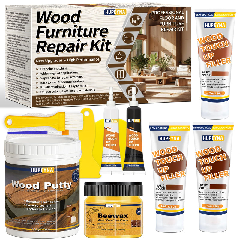 Wood Repair Kit, Wood Furniture Repair Kit, Wood Filler, Wood Putty and Beeswax- Repair Stains, Scratch, Cracks, Hole, Discoloration for Wooden Door, Table, Cabinet, Bed, Floor (Brown Series) Brown Series