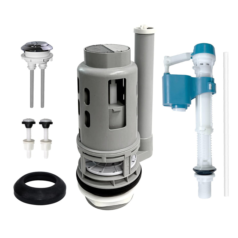 3-Inch Dual Flush Valve Replacement Kit for 2-Piece Toilet - Fits Glacier Bay, Aquasource and Most Universal. Includes 8.2” Flush Valve, Fill Valve, Button, Gasket, Bolts Upgraded 3-Inch Drain Outlet