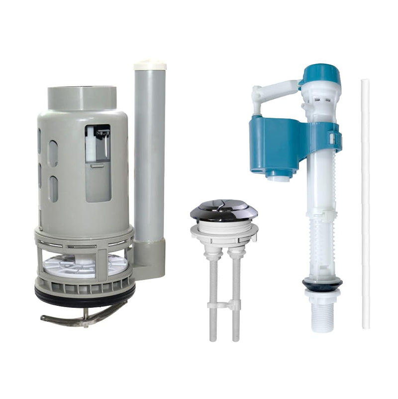 3-Inch Dual Flush Valve Replacement Kit for One Piece Toilet: Include 8" Height Flush Valve, 2.2" Threaded Button, Fill Valve. Fits Tanks 10-13.5" Tall, Drain Holes 3.2-3.6" 3-Inch Drain Outlet