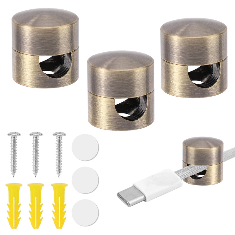 3pcs Cable Anchors for Desk, Phone Charger Cord Holders Metal Adhesive Cable Management Clips Aluminum Wire Organizer for Office Home Desktop Wall Nightstand (Bronze) Bronze
