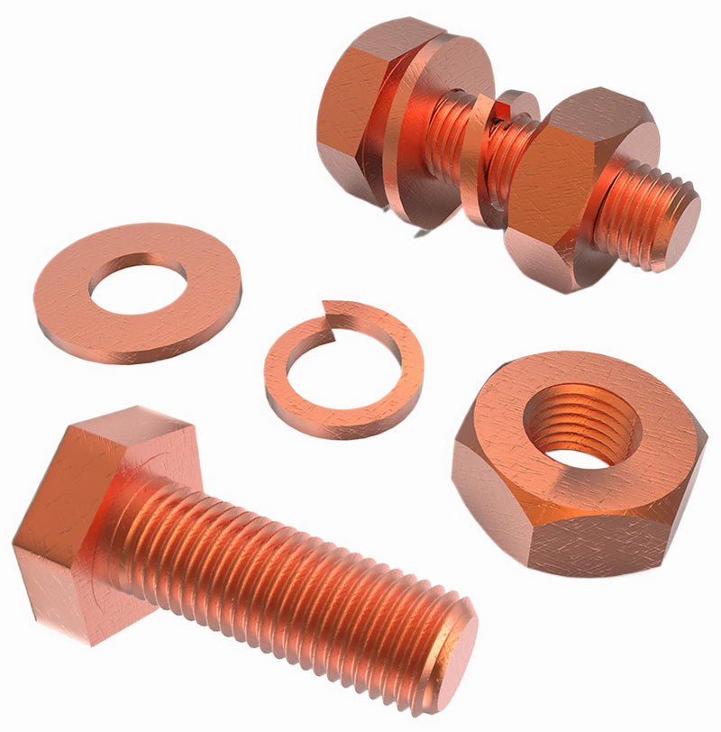 2pcs M10 X 80mm Hexagon Bolts + M10 Hex Nuts + Flat Washers + Spring Lock Washers Kit, T2 Conductive Pure Copper Hex Head Screw Bolt M10x80mm-2pcs