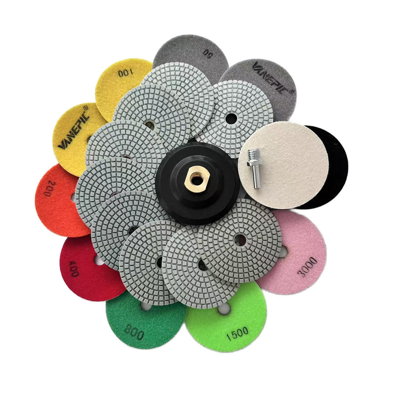 4 Inch Diamond Polishing Pads Marble polishing kit 50-3000 Wet/Dry Set 12 Pieces for Drill Grinder Polisher for Concrete Marble Quartz Stone Countertop Granite polishing refurbishment