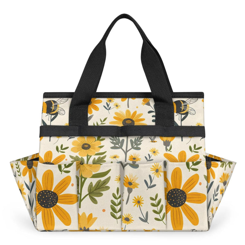 Bee Flower Garden Tool Bag for Women Waterproof & Reusable Heavy Duty Gardening Tote Storage Organizer Toiletry Bag with 10 Pockets for Garden Lawn Yard Casual Camp Bee Flower