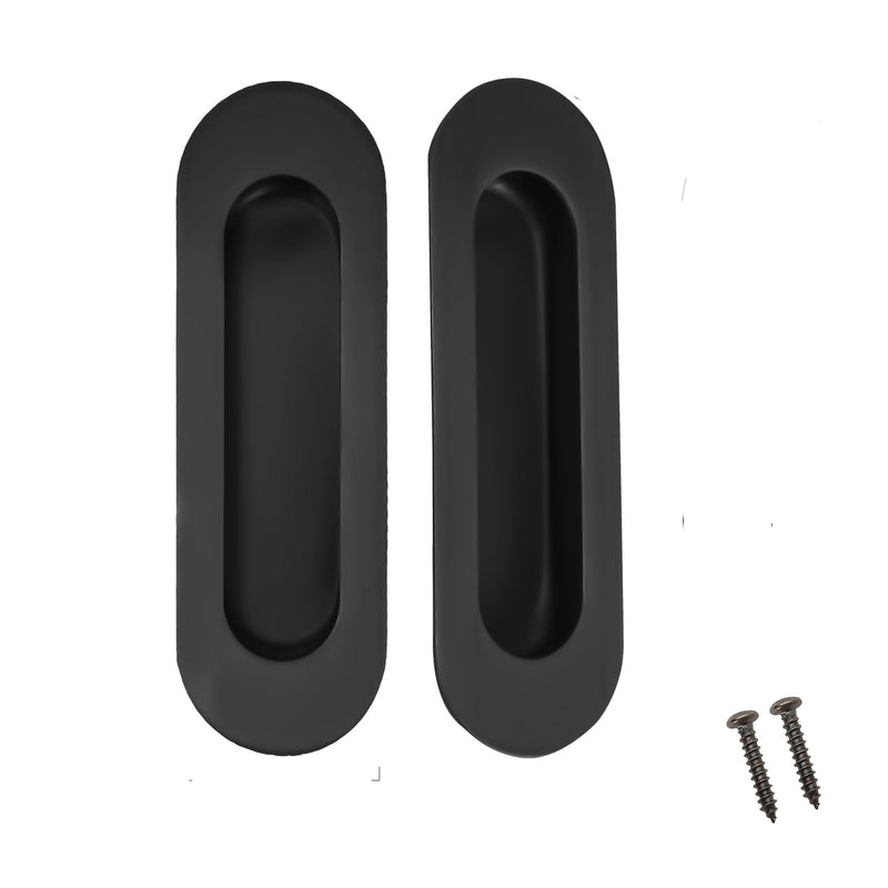 Recessed Door Handle Flush Pull 4.7 Inch Sliding Closet Door Handle Oval Pocket Finger pulls Matte Black Color Stainless Steel (2 Pack) 4.7Inch Matte Black(2 Pack)