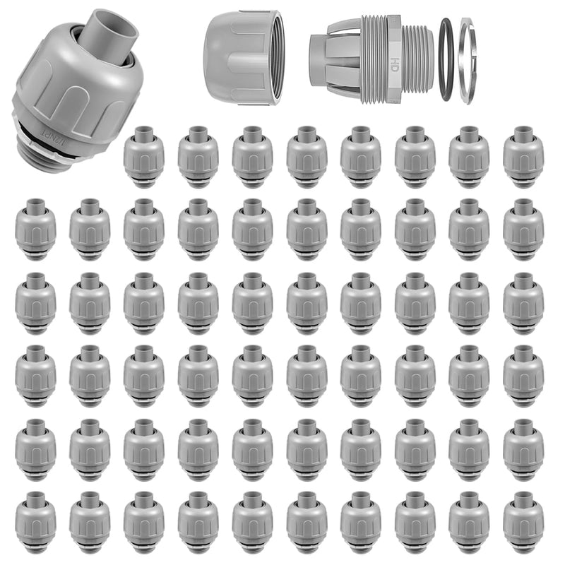64-Pack 1/2" NPT Liquid Tight Connector Conduit Fitting UL PVC Straight NPT 1/2"(64Pcs) Gray