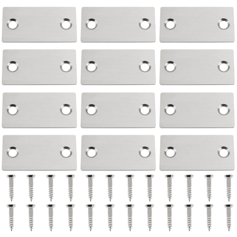 ECSiNG 12pcs Door Strike Hole Cover Stainless Steel Door Edge Hole Filler Plate with Screws 28x56.6mm for Covering Door Lock Hole
