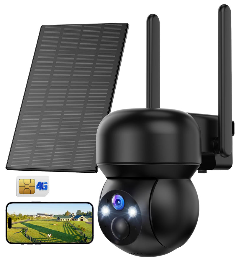 4G LTE Cellular Solar Security Camera Outdoor: No WiFi Solar Powered Security Camera Outdoor Built in SIM Card 2K Battery Wireless Cameras for Home Surveillance Outside 360° Live View Motion Detection 4G Camera - No WiFi