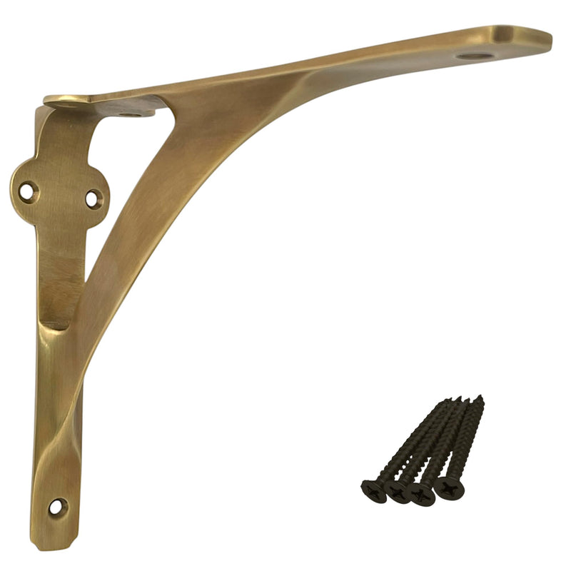 Brass Antique L Shape Shelf Bracket 7 3/8" x 9 7/8" – Heavy Duty Wall Mount Support for Floating Shelves, Durable & Stylish Metal Shelf Bracket for Home & Office (Pack of 1) 7 3/8 x 9 7/8 inch Brass Antique (1 PCS)