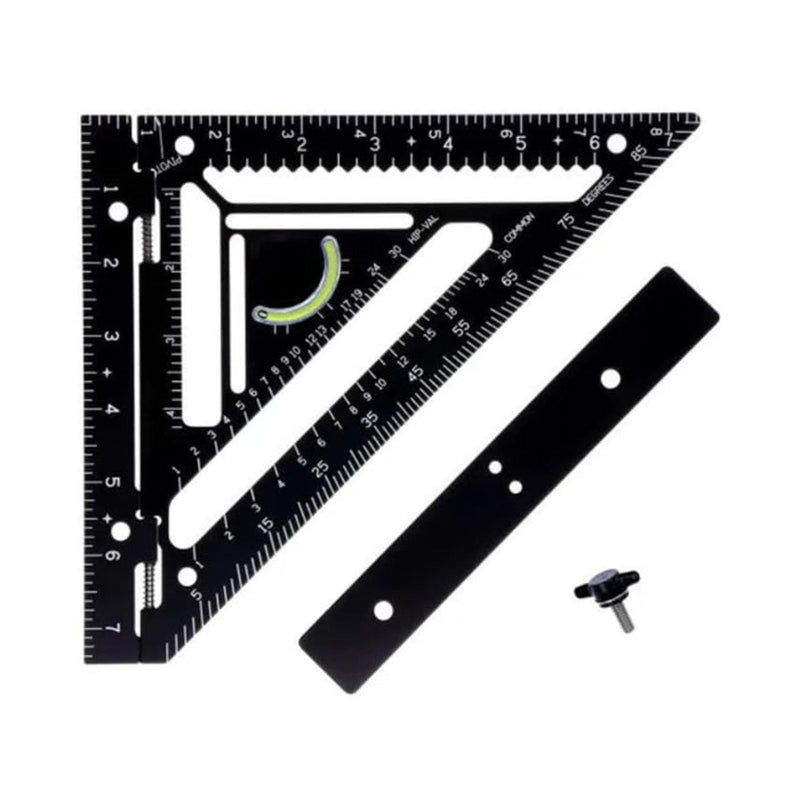 8.3 Inch Rafter Square, Innovative Triangle Carpenter Square with Level and Jig Block, Triangular Ruler Protractor, Precision Layout Tool Carpenter Layout Measuring Ruler for