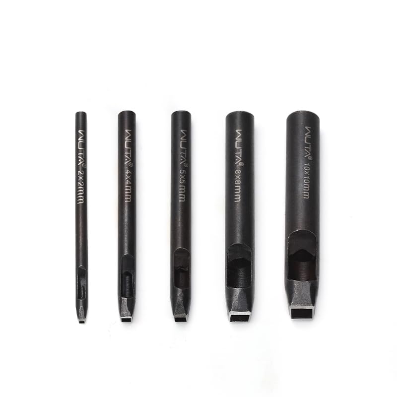 WUTA Square Leather Hole Punch,5PCS Steel Hollow Punch Tool Set for Belt,Watch Band,Leather Crafting（2mm-10mm ） 2mm+4mm+5mm+8mm+10mm (5pcs)